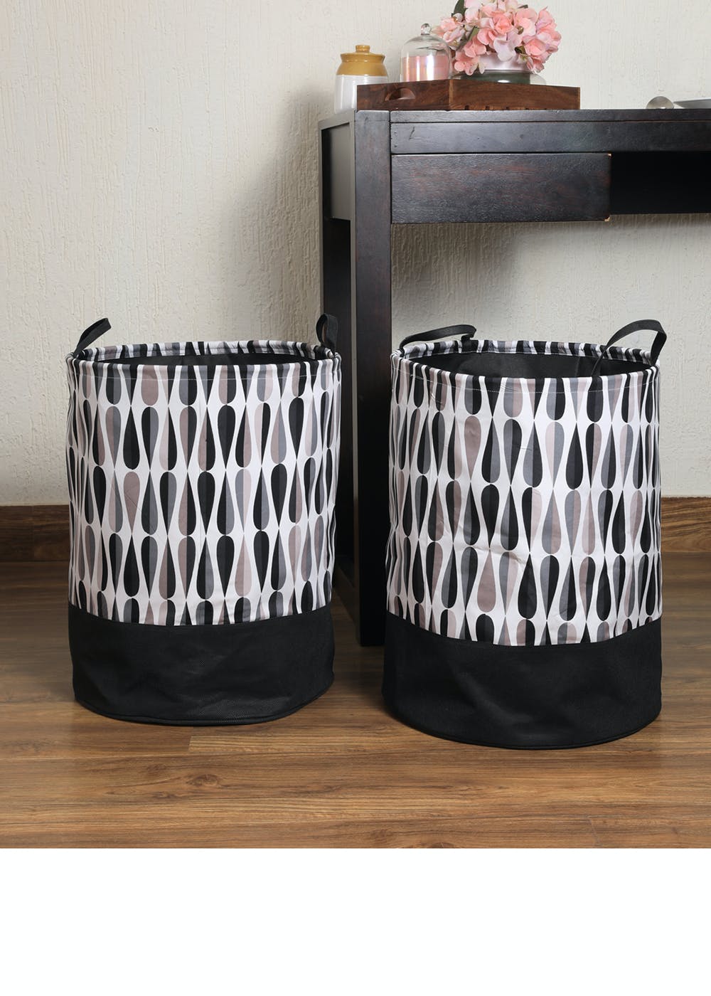 Get White Droplet Design Round Laundry Hamper Set of 2 at ₹ 599 LBB