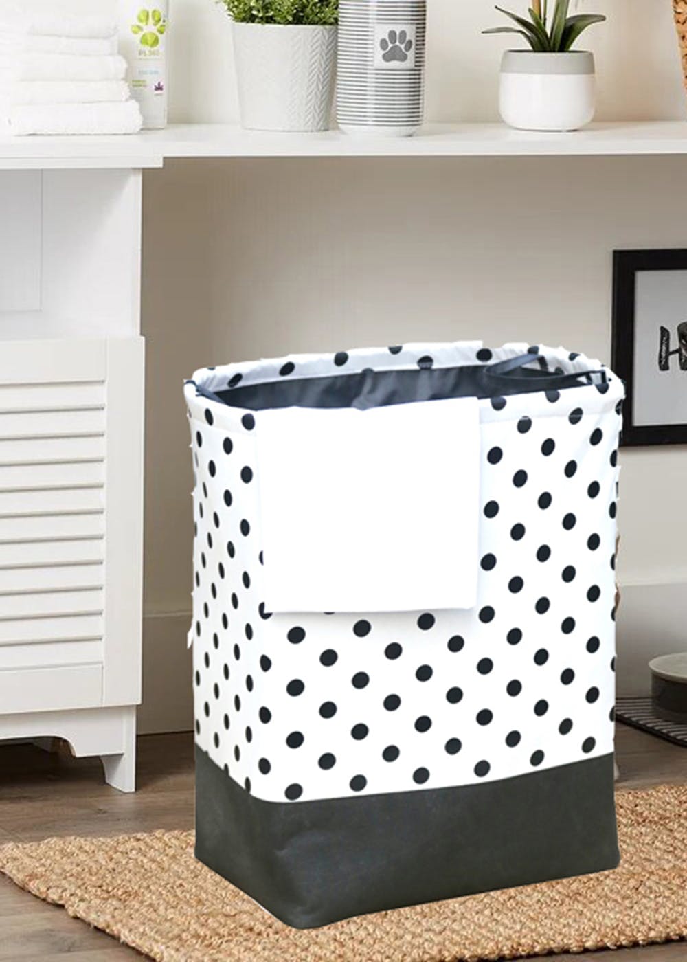 Get White Polka Dot Print Waterproof Rectangular Shape Laundry Hamper