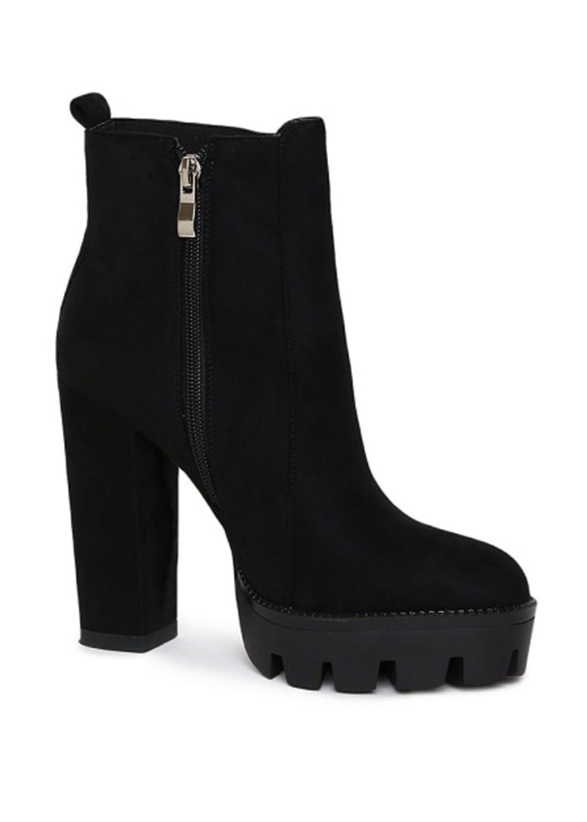 Estonished Black Suede Embellished Ankle Heeled Boots | SHV-OCT-15 |  Cilory.com
