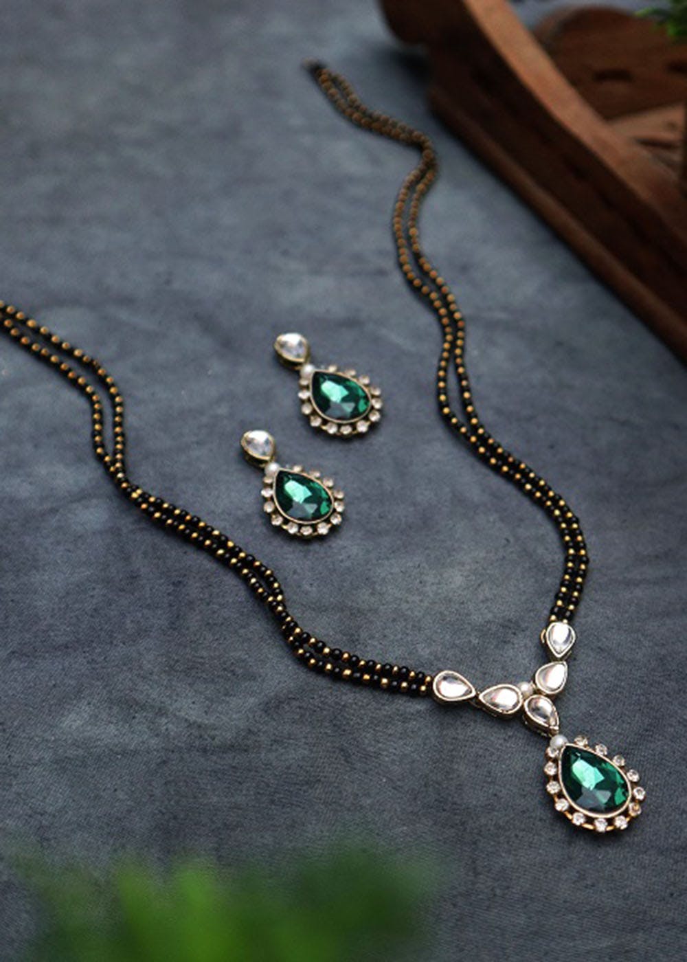 Kundan And Stone Mangalsutra Necklace - Green
