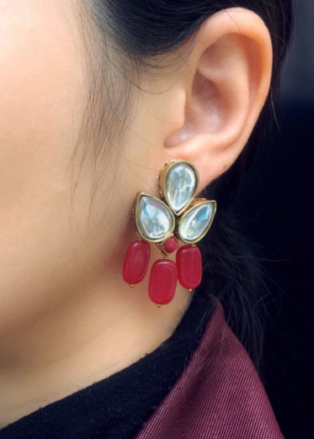 Get Red Stone and Kundan Danglers at ₹ 657 | LBB Shop