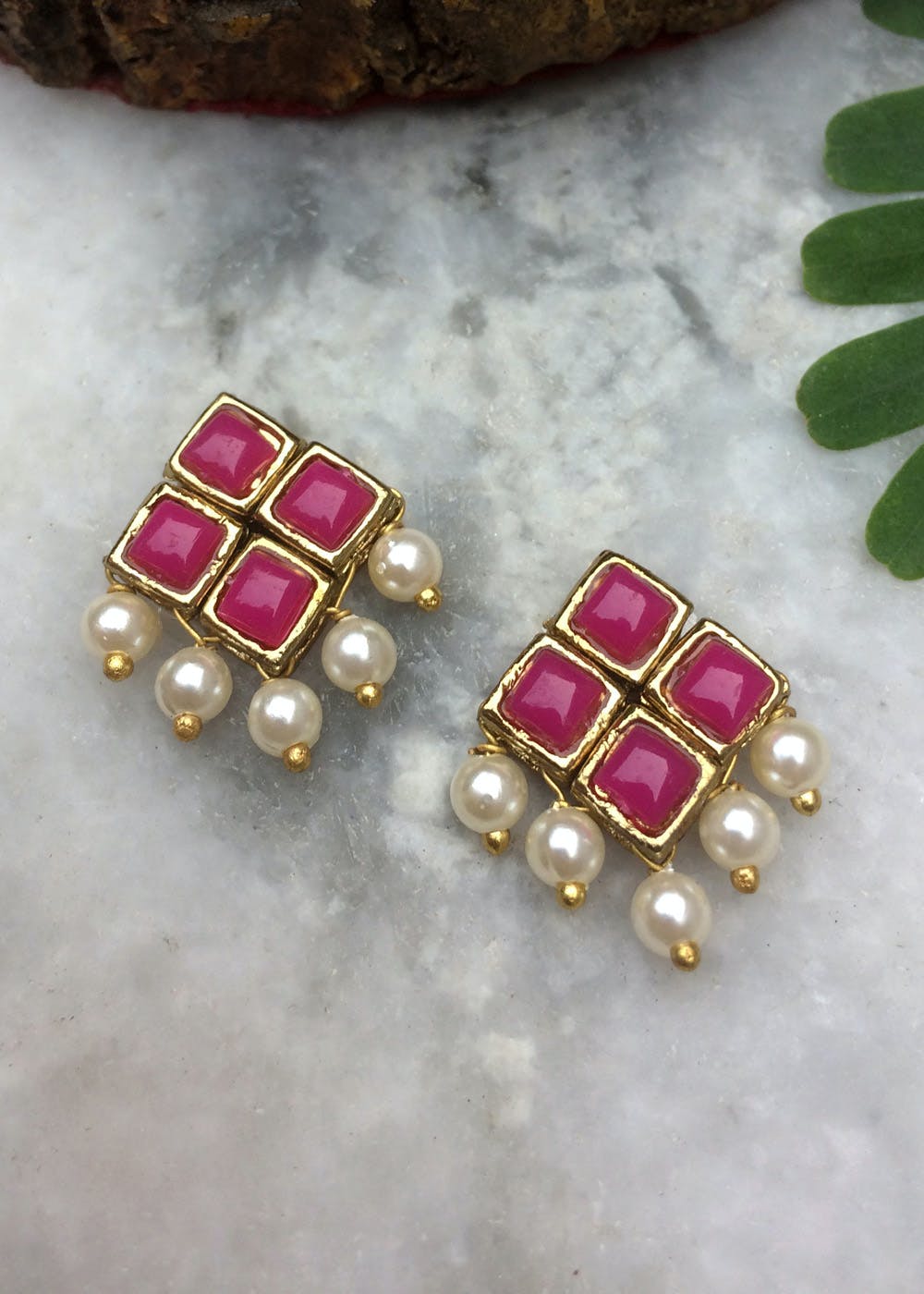 Buy Glimpsy Drop and danglers bollywood style rectangular shape shopire stone  earrings for party and weddings (Dark pink) at Amazon.in