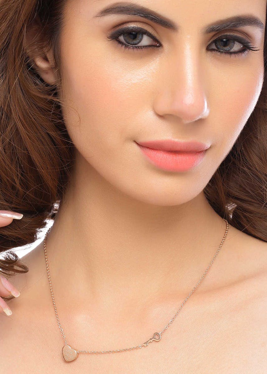 Get Rose Gold Heart and Key Necklace at ₹ 650 LBB Shop