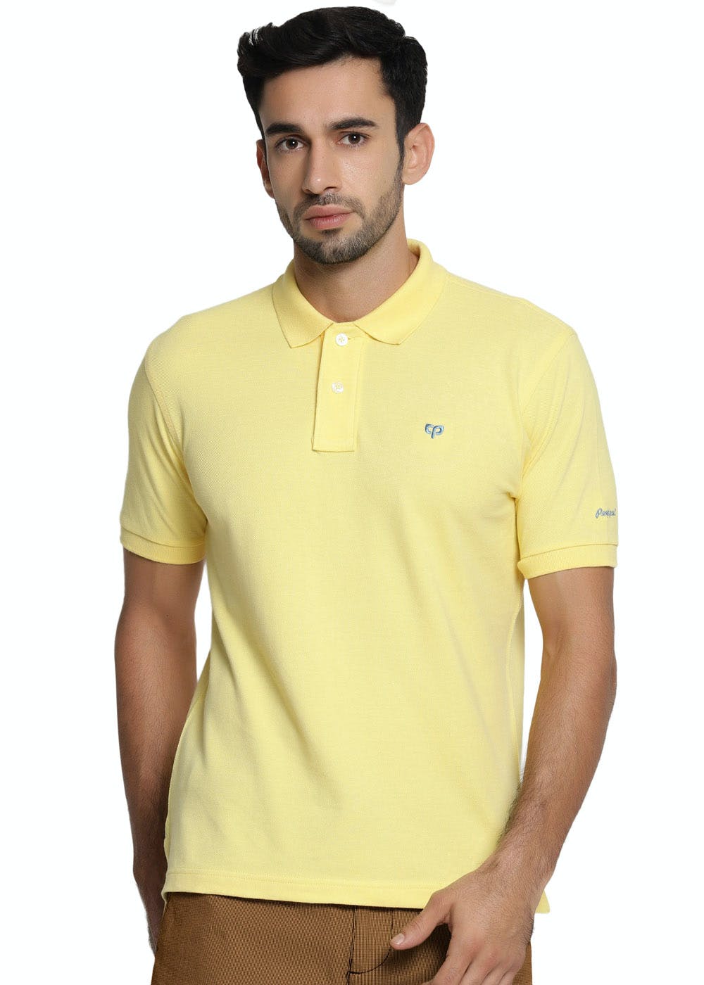 Straight Hem Detail Solid Basic Polo Neck T-Shirt - Yellow