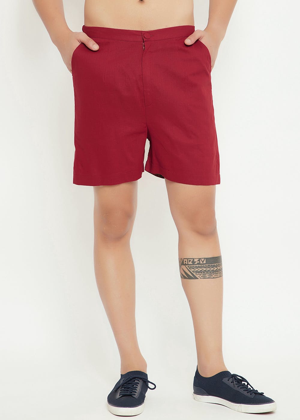 Classic Solid Basic Cotton Shorts - Maroon