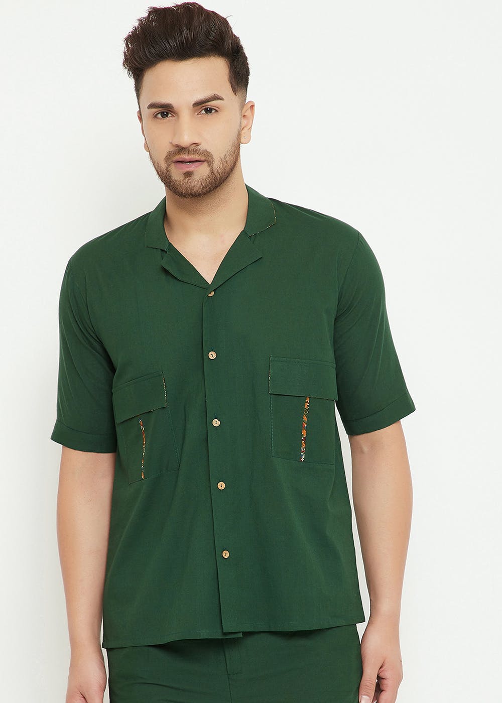 get-dual-patch-pocket-detail-olive-green-shirt-at-2450-lbb-shop