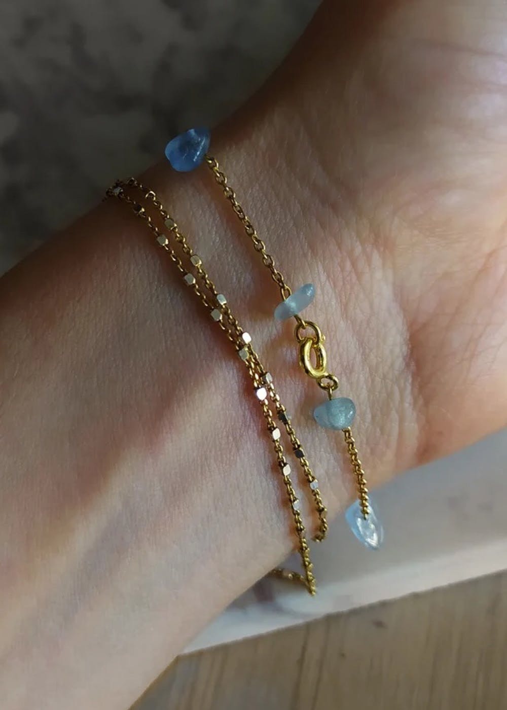 Round Aquamarine and Diamond White Gold Bracelet | Lee Michaels Fine Jewelry