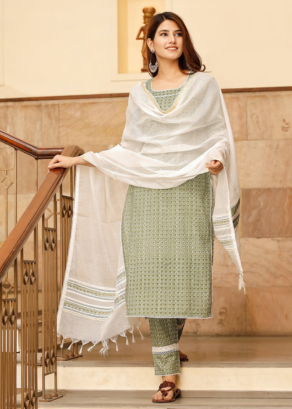 Summer Green Motif Print Cotton Kurta 