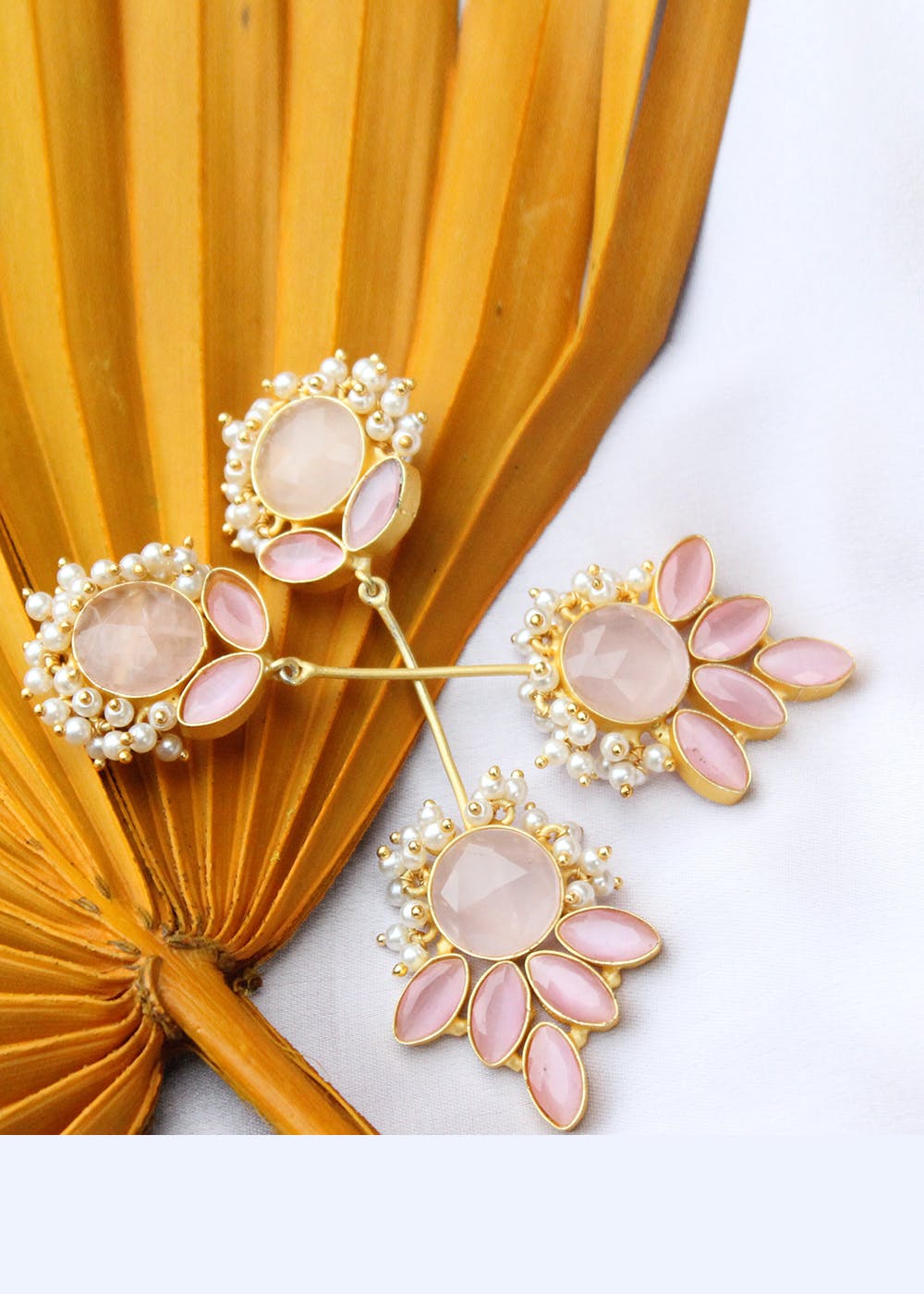 Shoshaa Gold Plated Pink Kundan Floral Drop Earrings