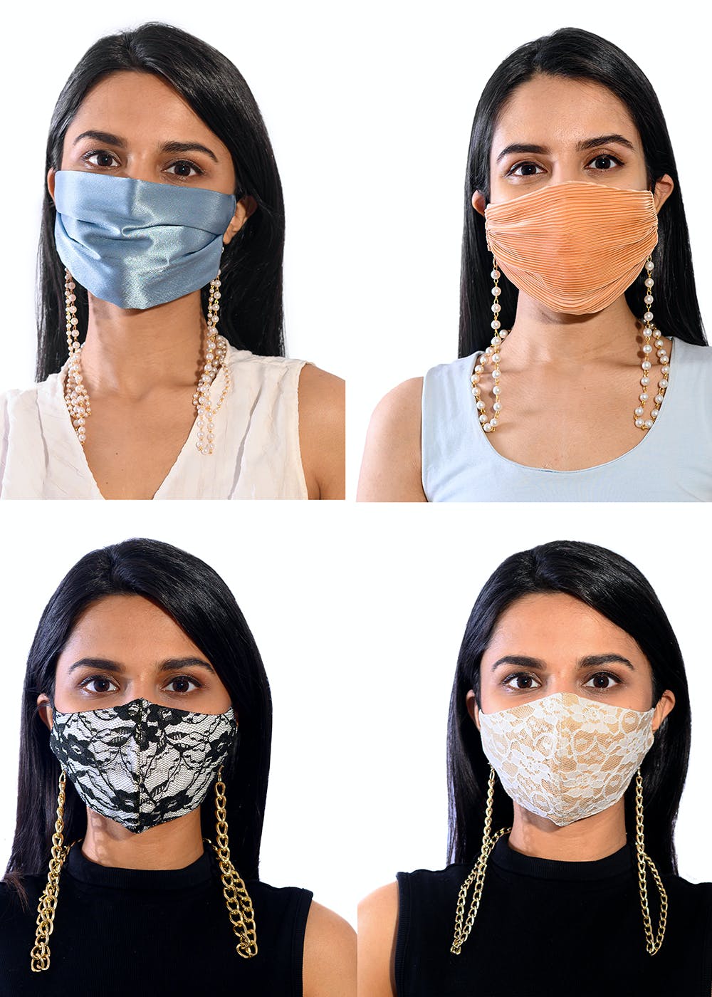 Get Assorted Masks With Chains For Women Pack Of 4 at ₹ 1400 LBB Shop