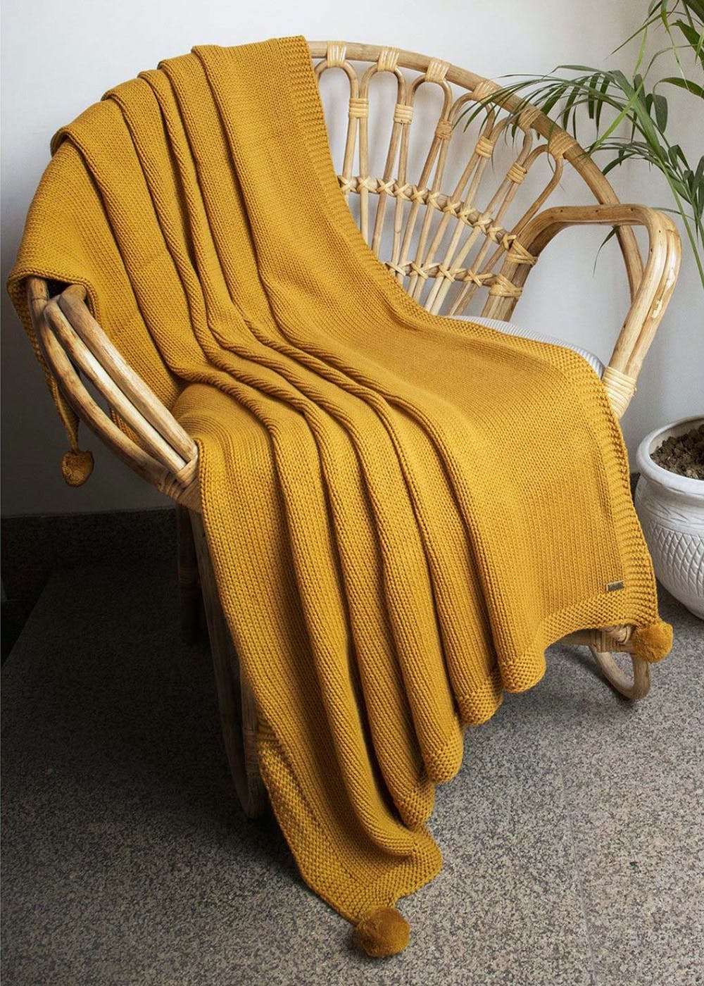 Get Chunky Jersey - Mustard 100% Cotton Knitted All Season Ac Throw ...
