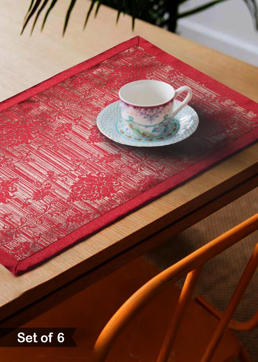 Get Red Jacquard Design 2 Decorative Placemat Set Of 6 Pcs at ₹ 1299
