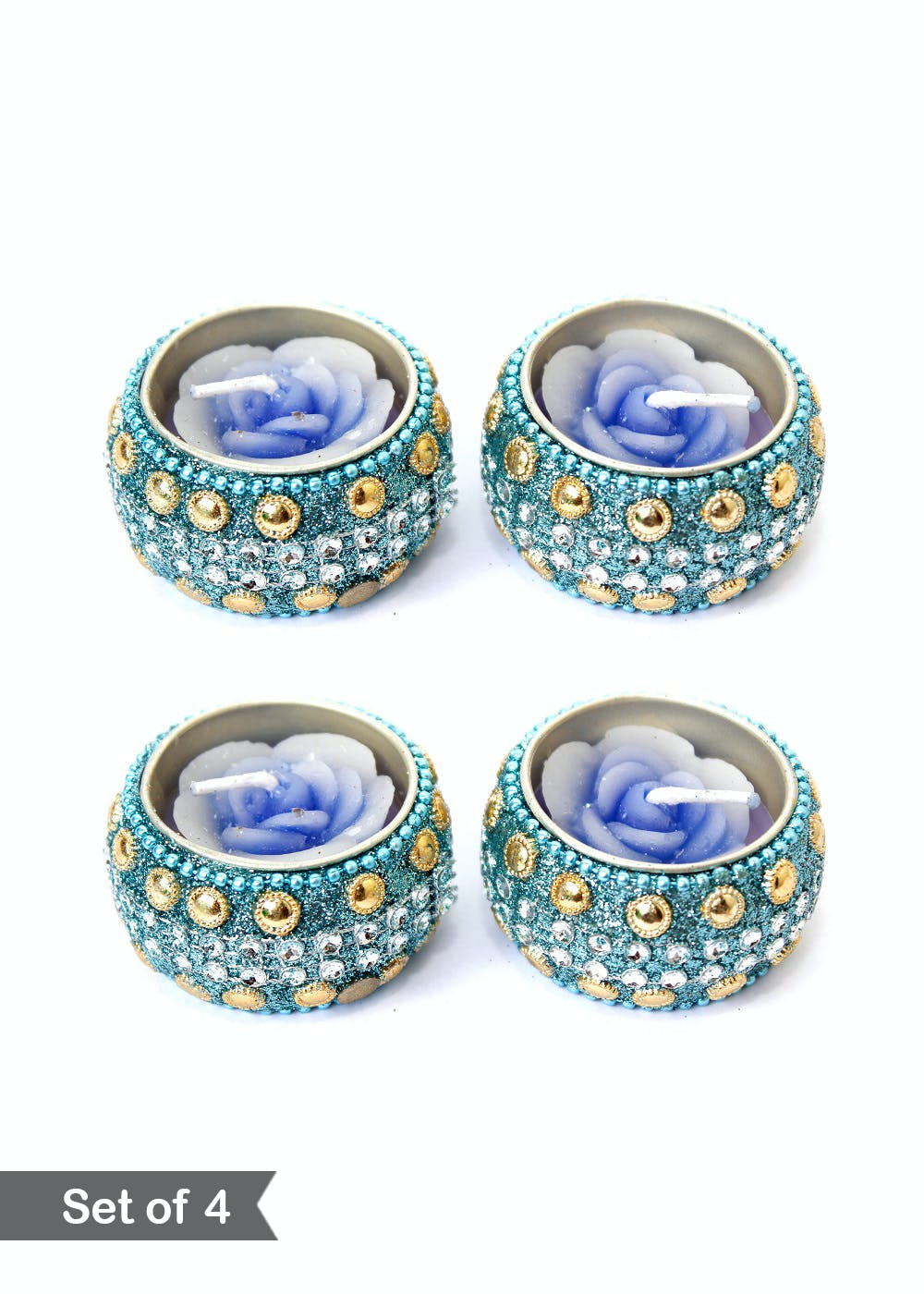 Set Of 4 Decorative Candles - Blue