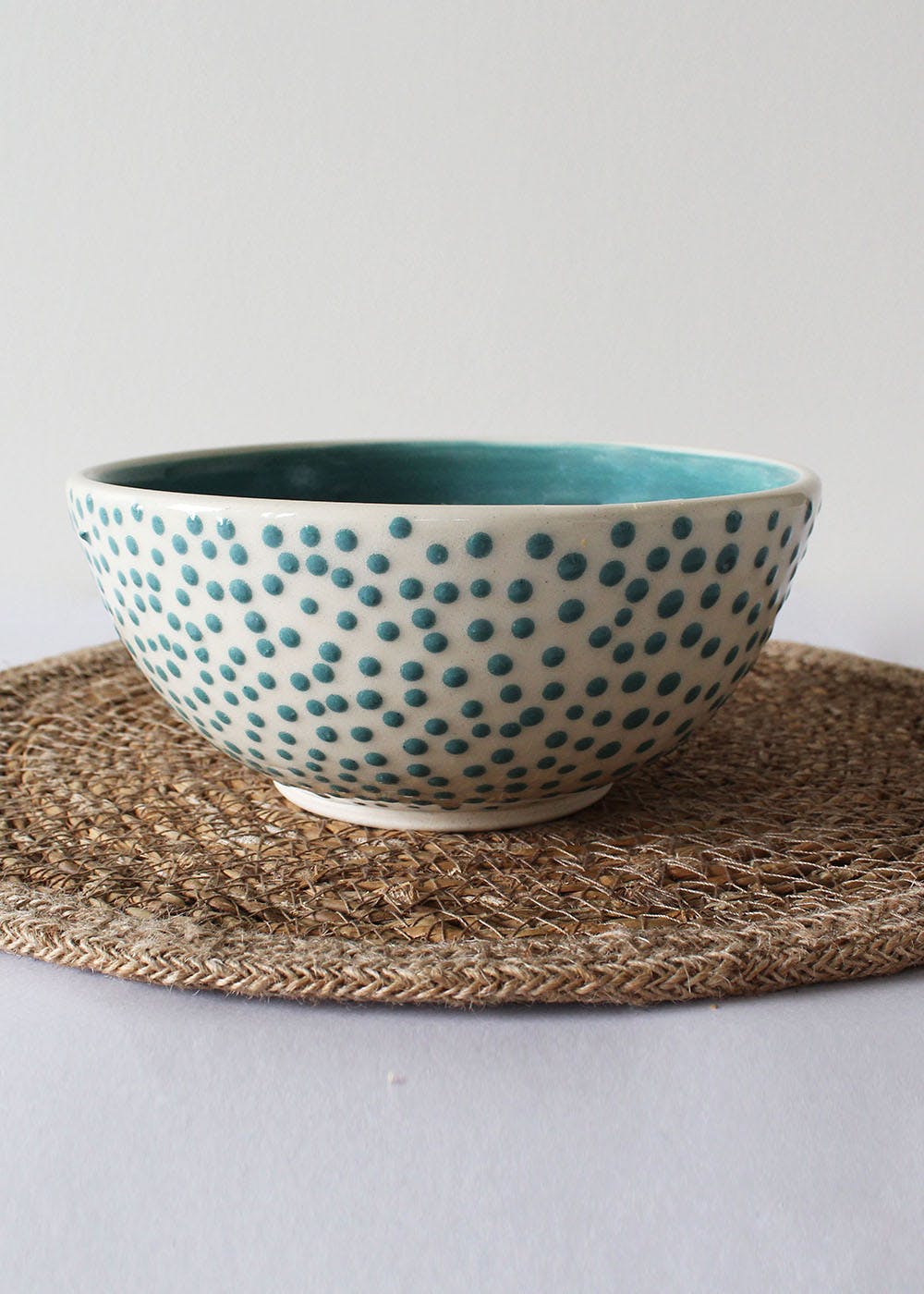Turquoise Polka Dots Ceramic Bowl