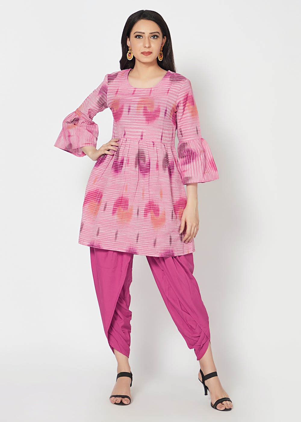 Ahhaaaa Cotton Jaipuri Print Frill Sleeves Frock Style Kurti with Dhoti  Salwar for Baby Girls - Walmart.com