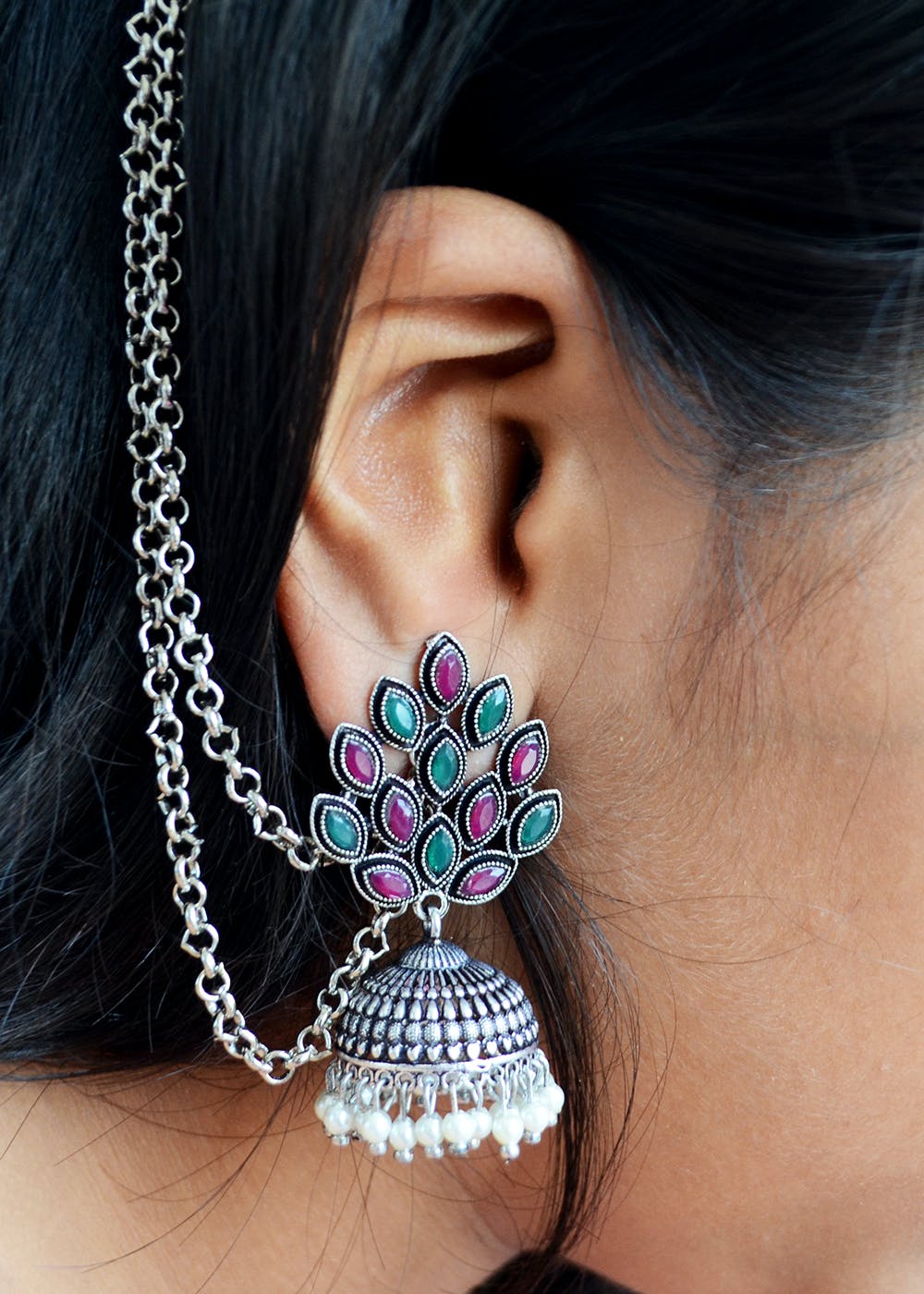 ethnic earrings with chain