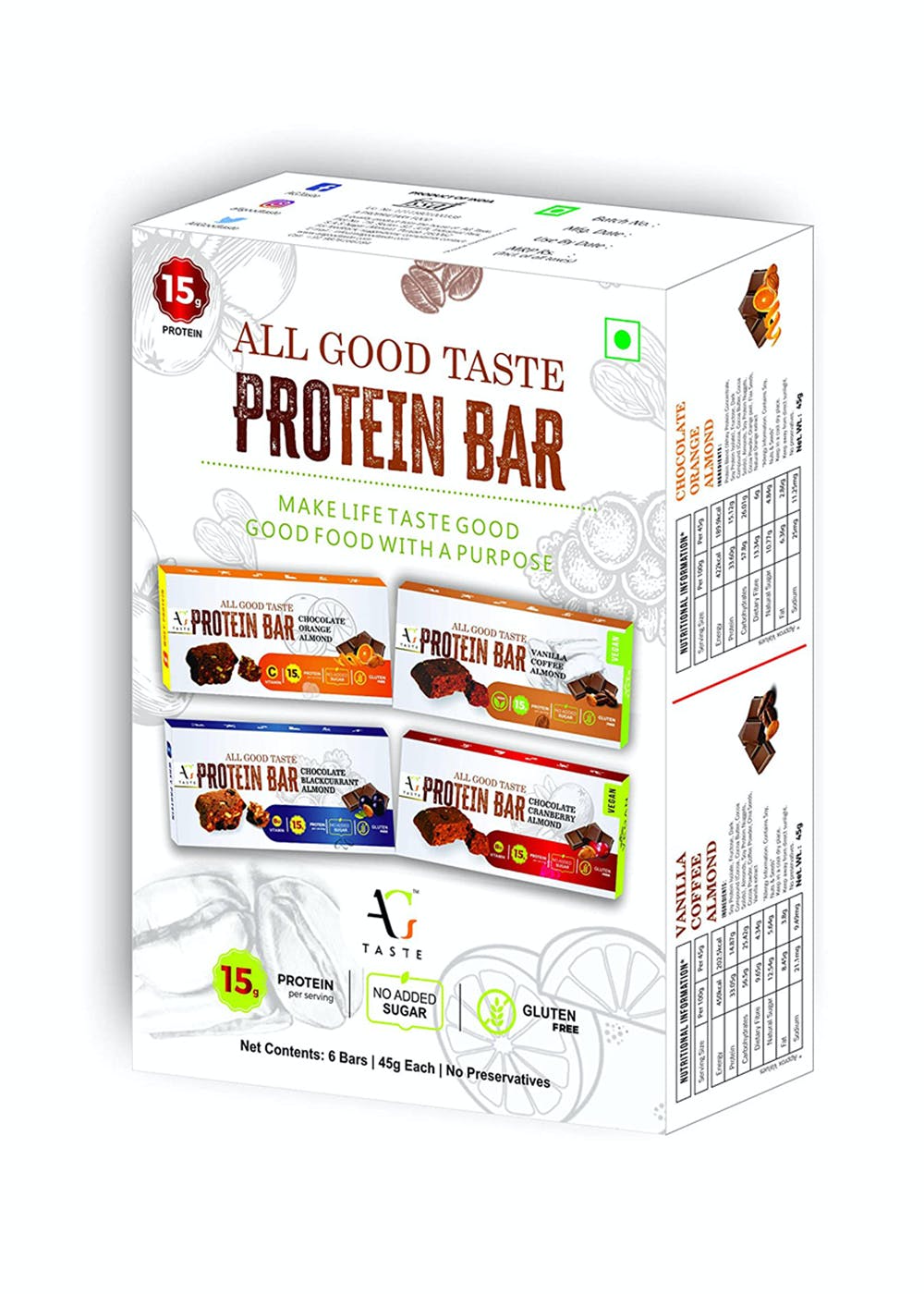 Assorted Pack of 6 Protein Bars - 270gm