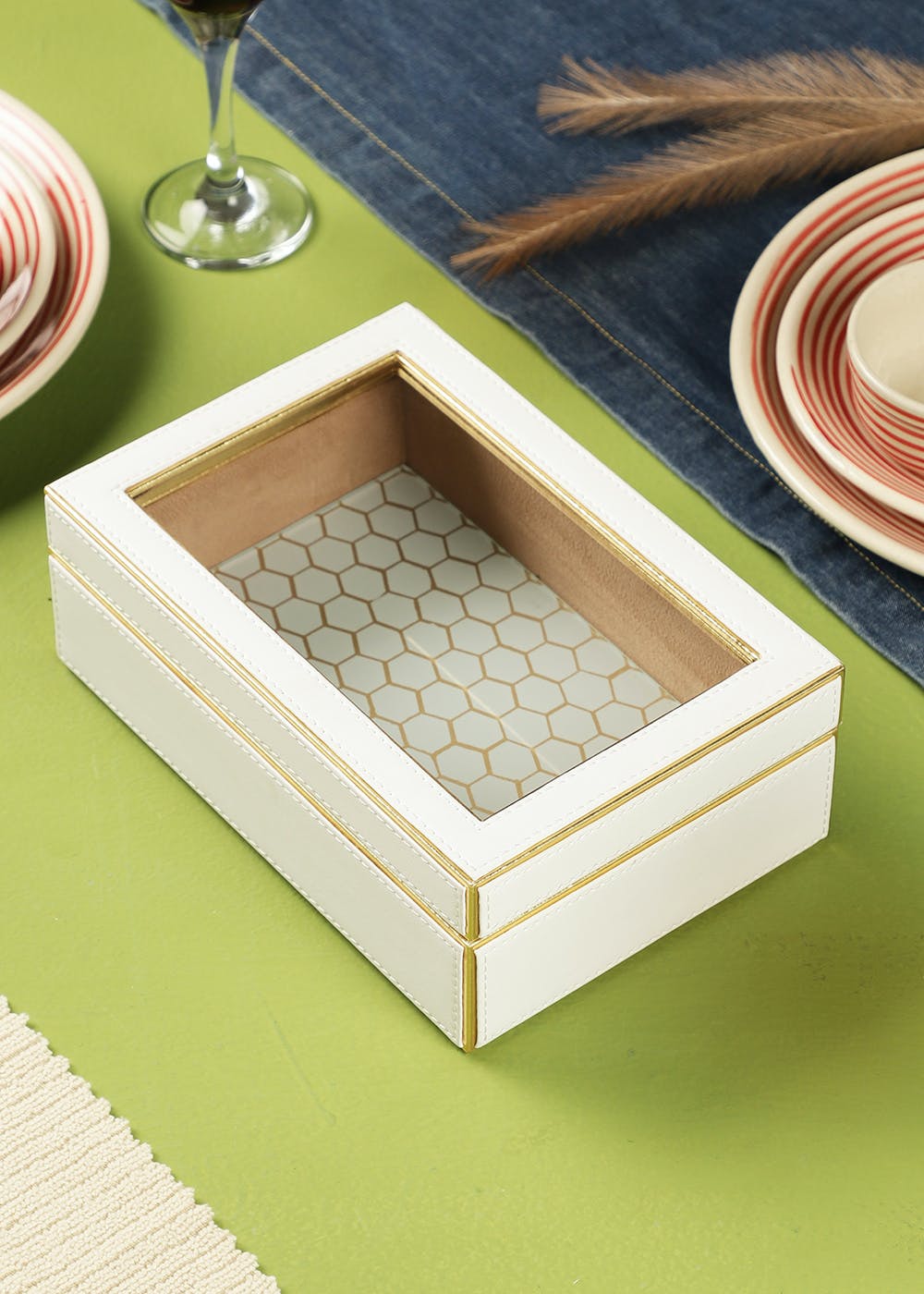 Get Honey Comb White Decorative Storage Box at ₹ 999 LBB Shop