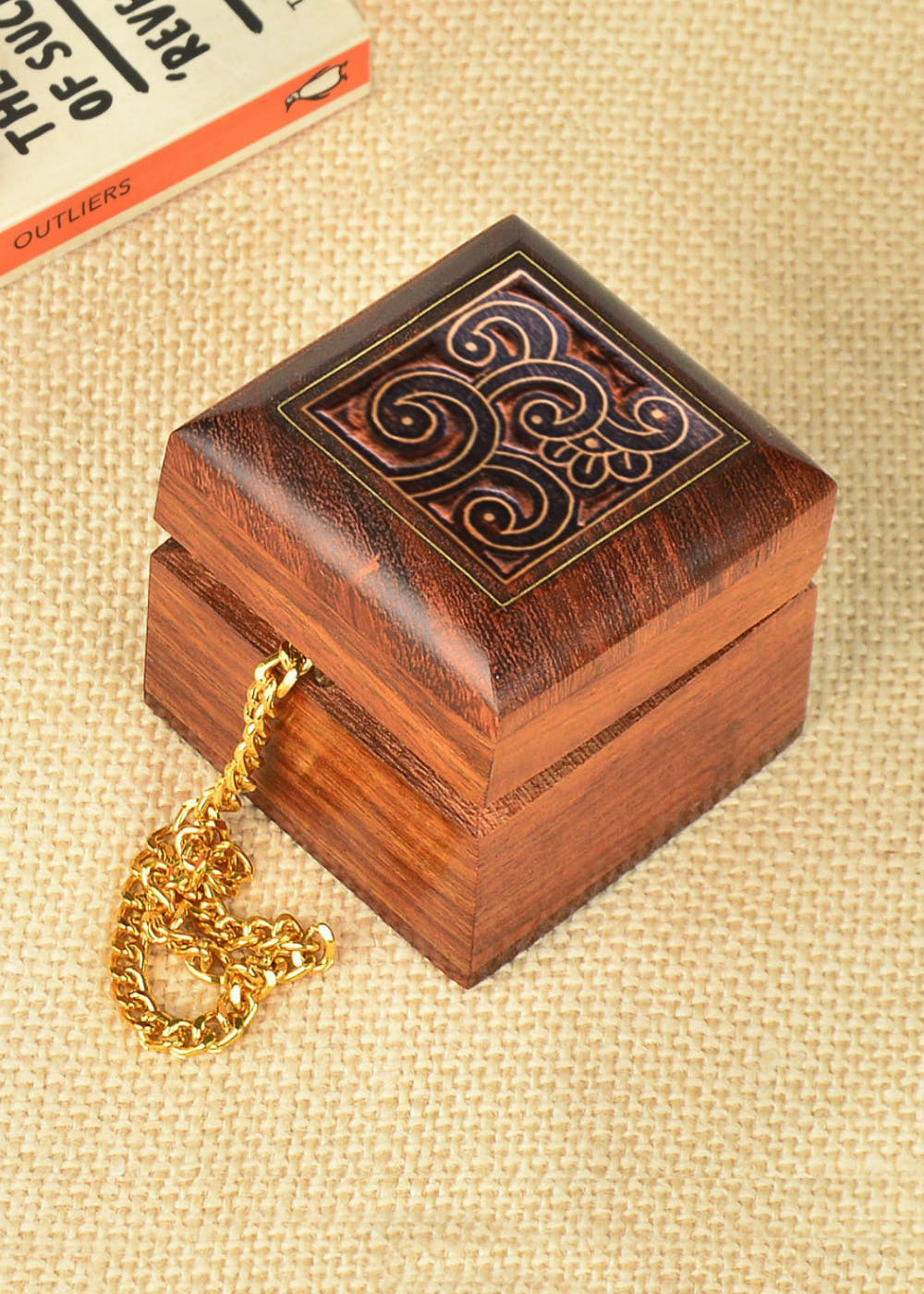 Brass Inlay Work Hand Carved And Engraved Brown Wooden Box