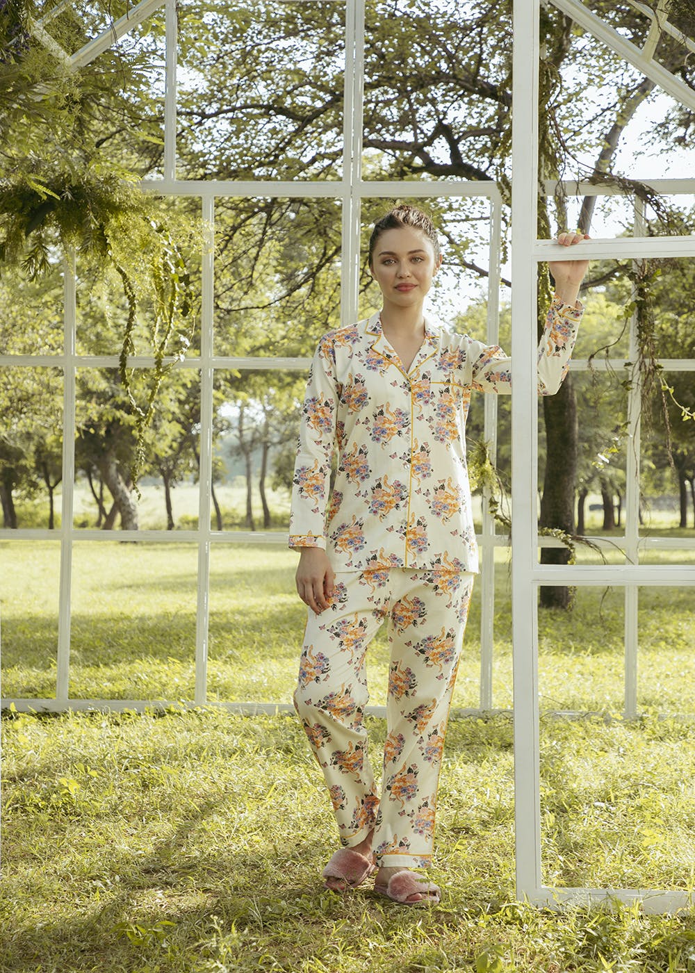 Ivory Floral Printed Pajama Set