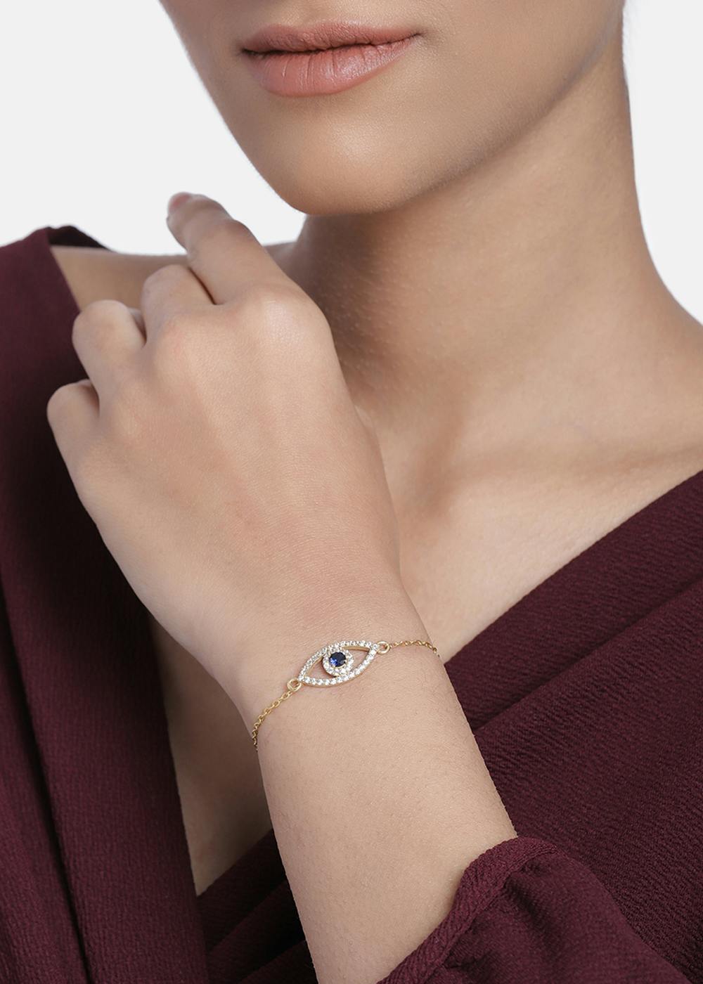 thumbnail image 2 of Evil Eye Bracelet – Light Blue Glass Bead – 925 Sterling Silver & Gold Plated – Handmade Israel 2 of 4