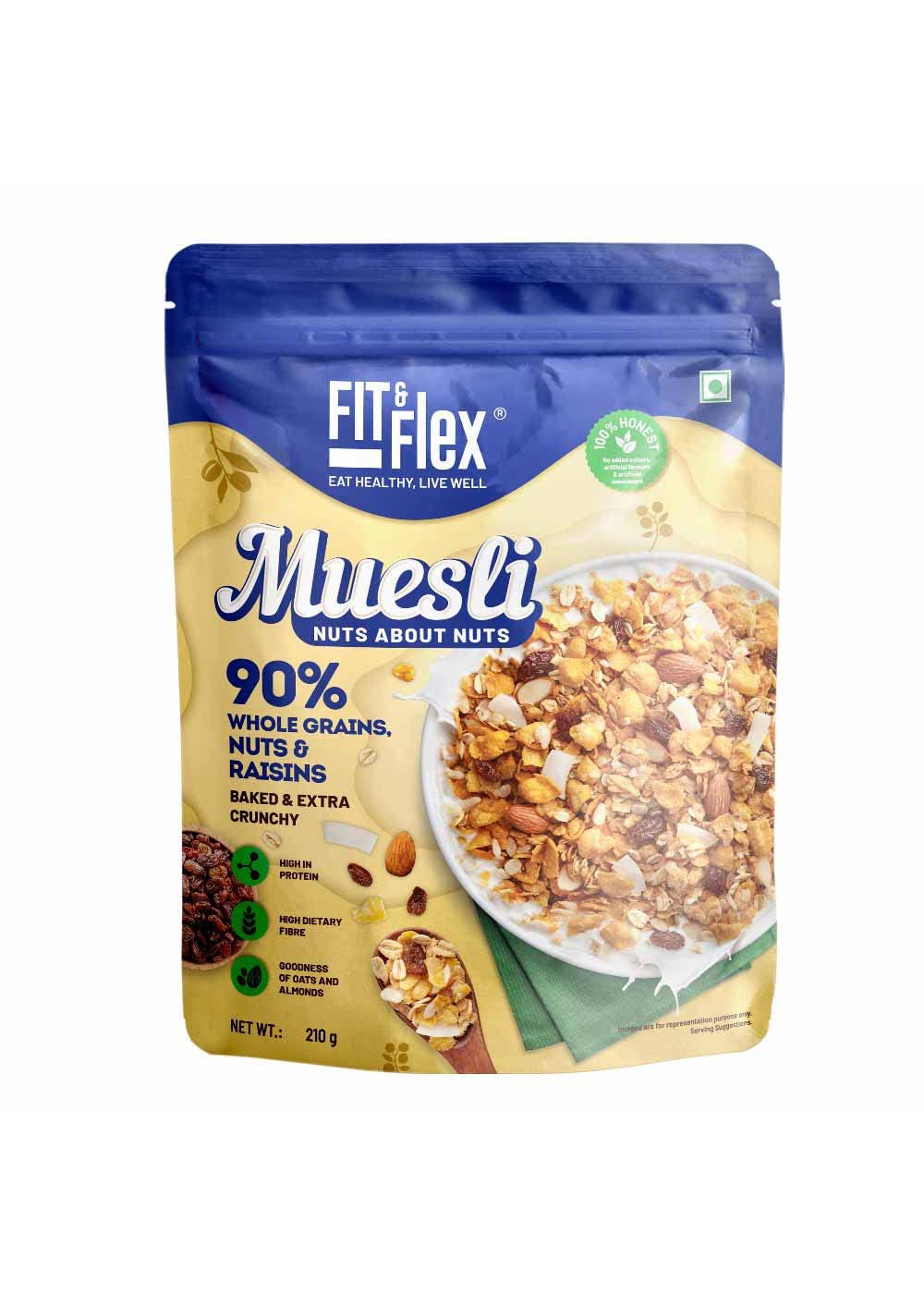 Healthy Muesli | Baked & Extra Crunchy | Nuts About Nuts | 210 GM | Low Added Sugar | Zero Cholesterol | High In Protein | Oat Rich Cereal with Whole Grains & Nuts