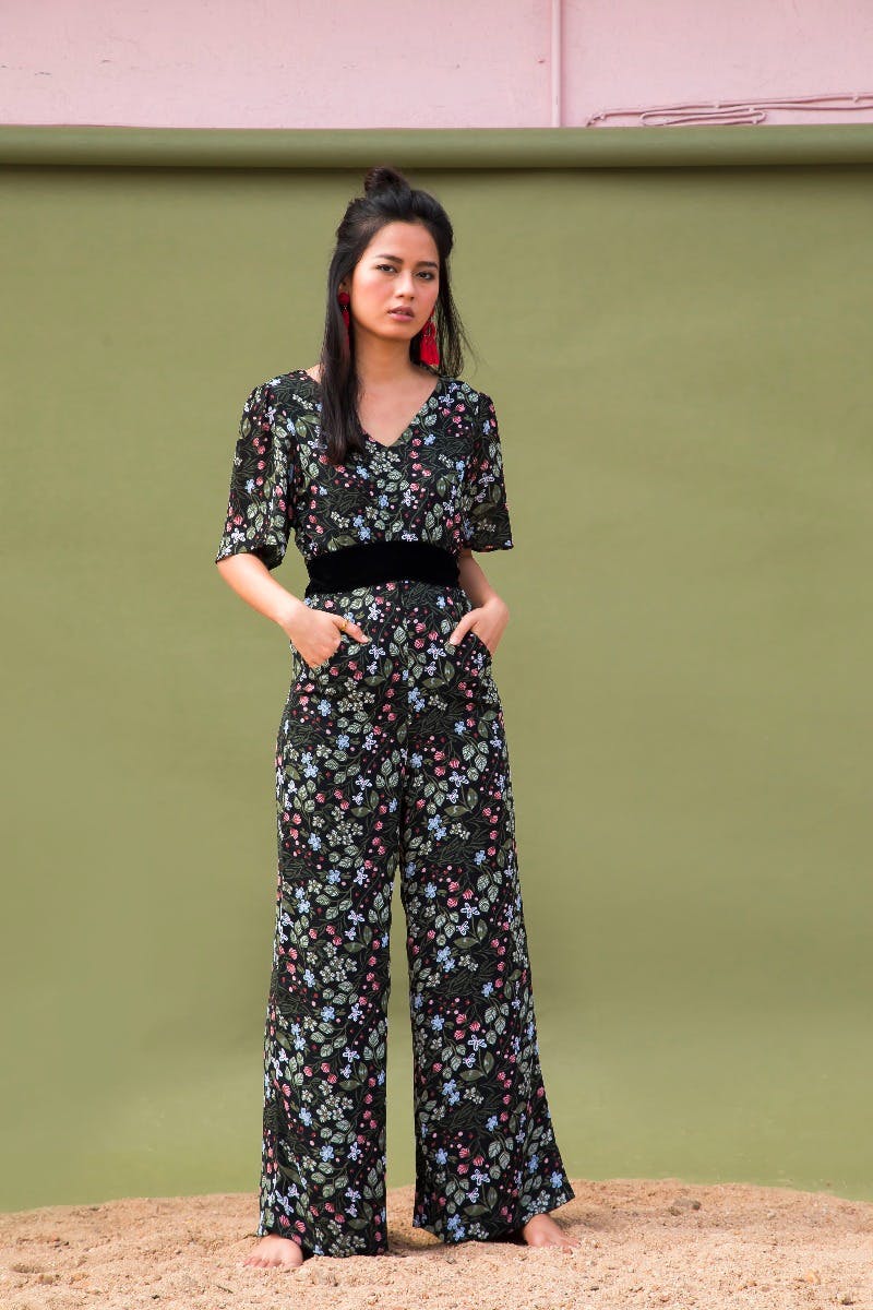 Get Floral Black Belt Jumpsuit at 2100 LBB Shop