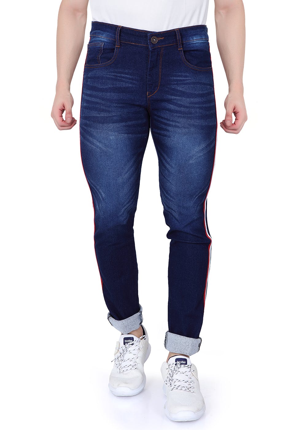 Get Side Strip Detail Navy Blue Slim Fit Low Rise Jeans at ₹ 849 | LBB Shop