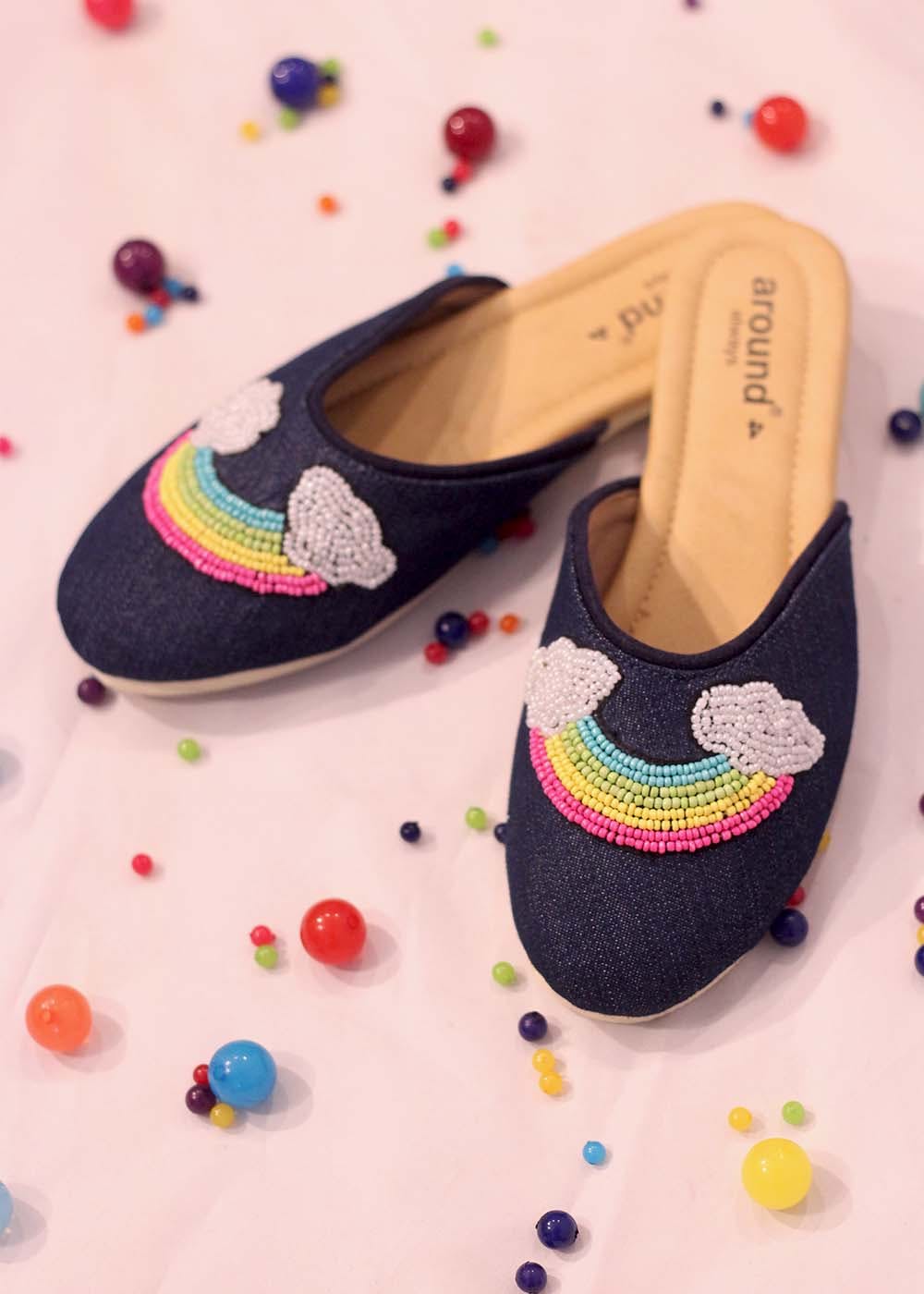 Get Beaded Rainbow Denim Mules at ₹ 1500 | LBB Shop