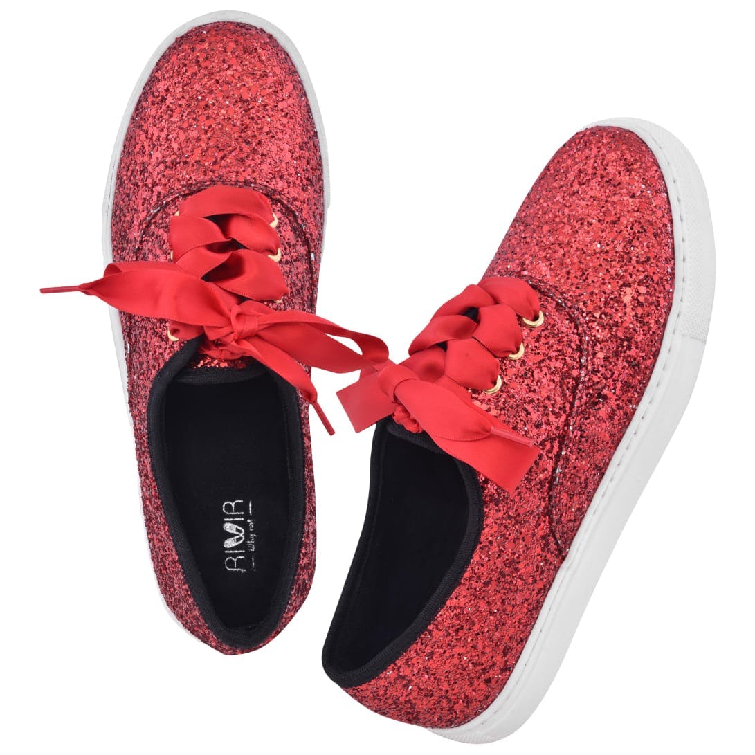 Get Satin Lace Glitter Sneakers at 