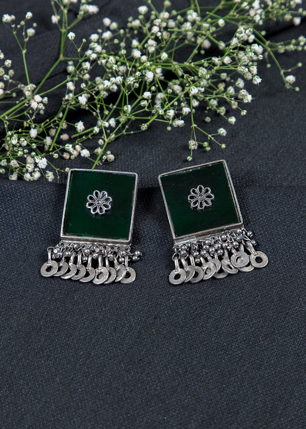 Get Green Square Glasswork Stud Earrings at ₹ 850 LBB Shop