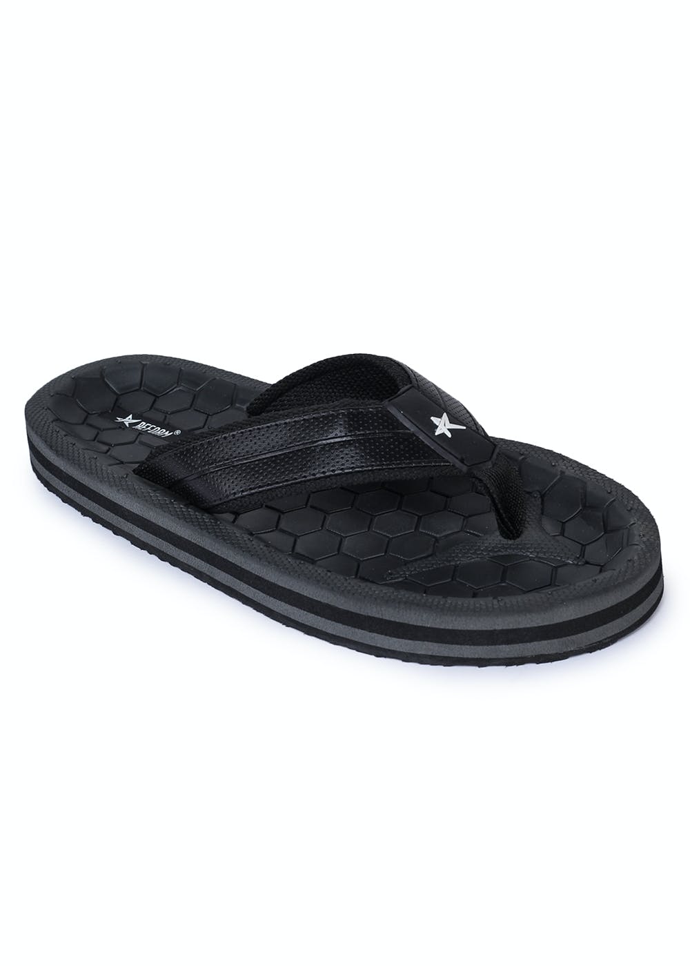 Get Honeycomb Textured Base Detail Solid V Strap Flip Flops at