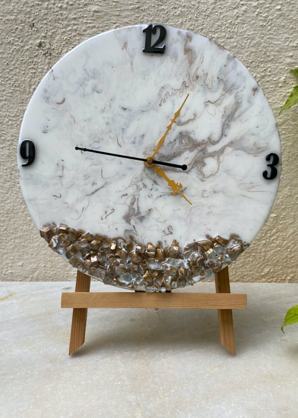 Resin art clock home decor handmade clock with natural stones modern