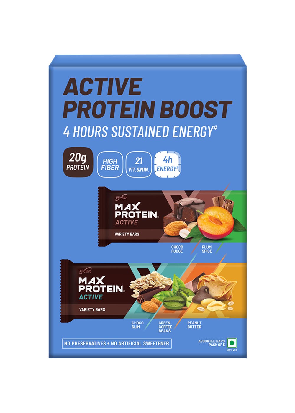 Get Max Protein Active Assorted Bars Pack of 5 (Choco Fudge, Choco