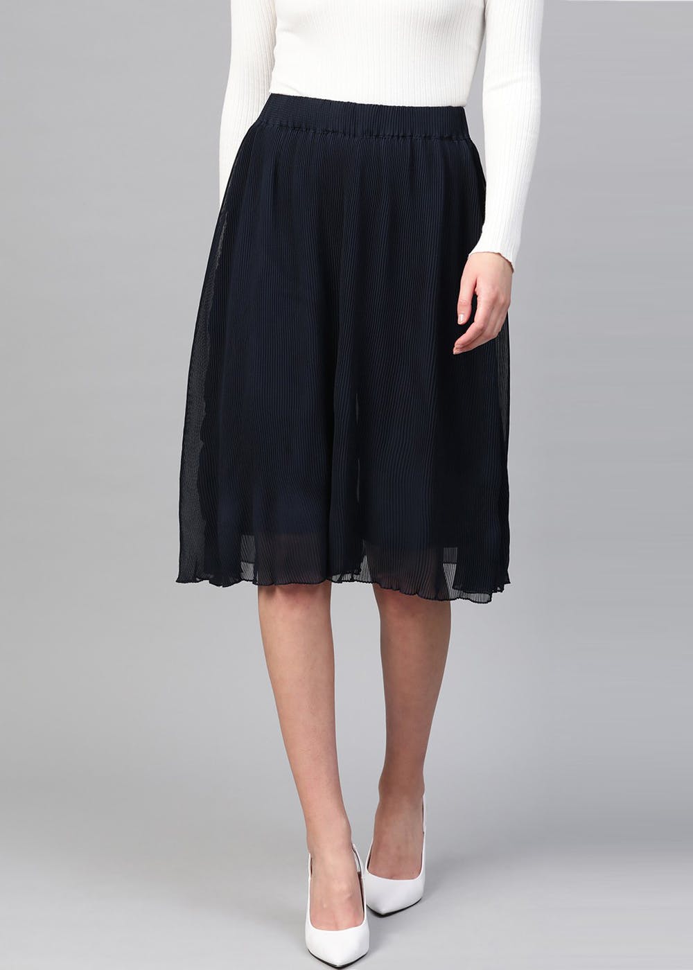 Get Pleated Navy Culottes Skirt at ₹ 1699 | LBB Shop