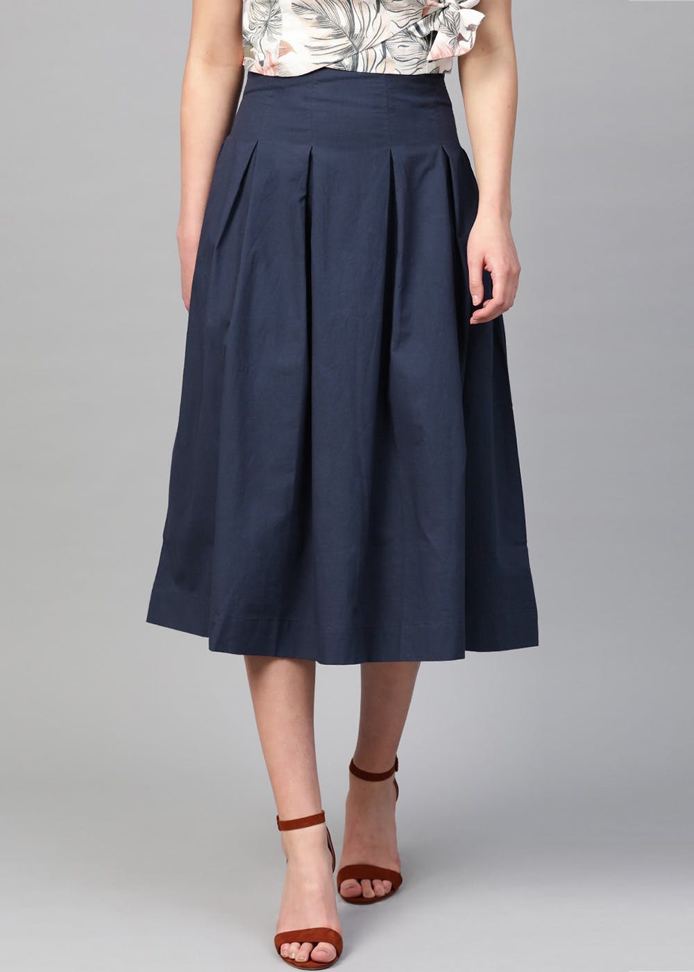 Get Navy Box Pleat Cotton Skirt At ₹ 1699 Lbb Shop