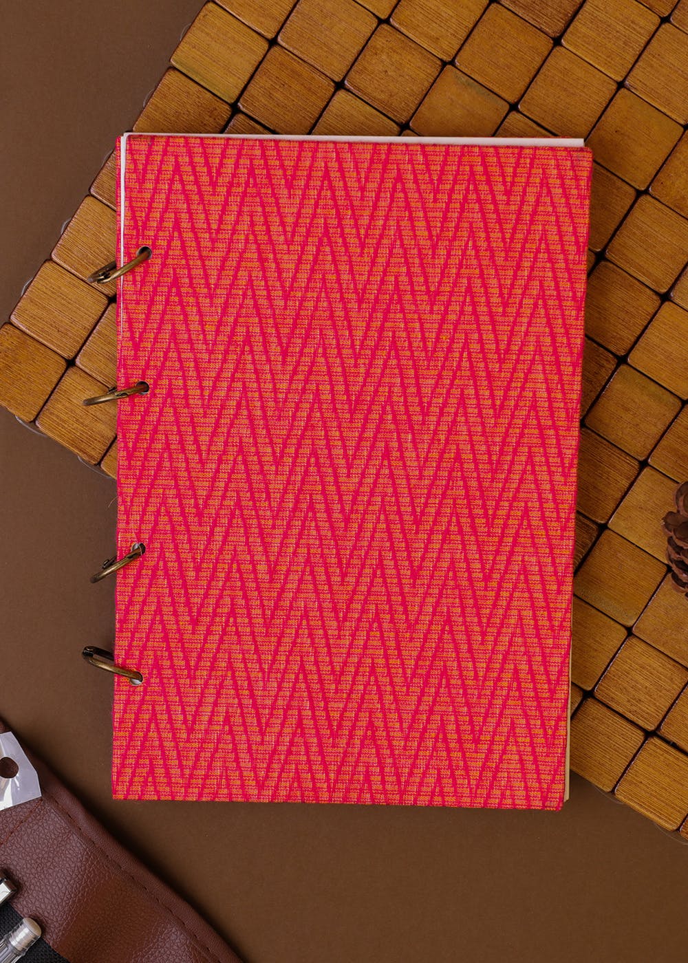 A5 Size Ikat Fabric Journal - Ruby 