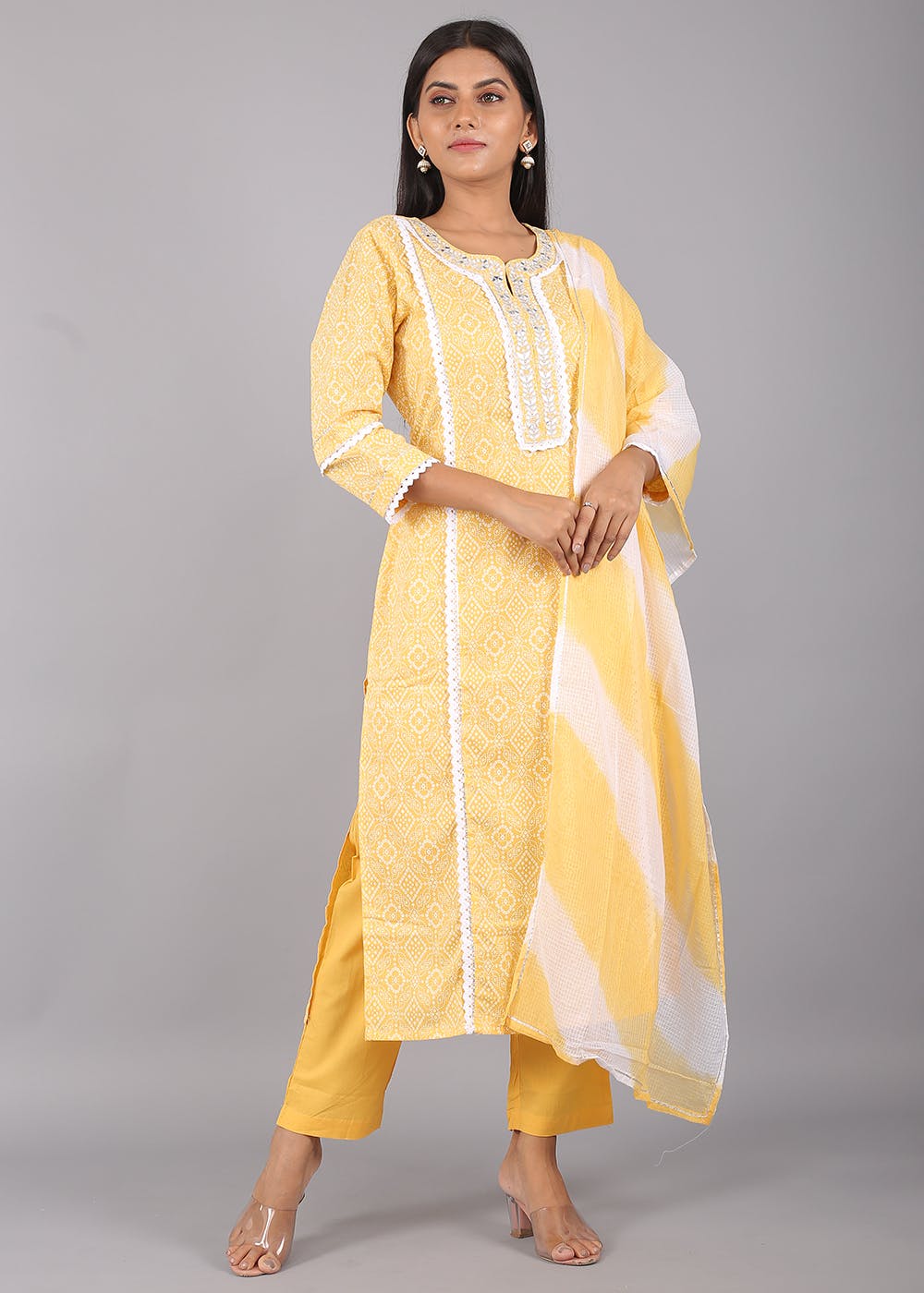 Printed Kurta Set With Organza Dupatta