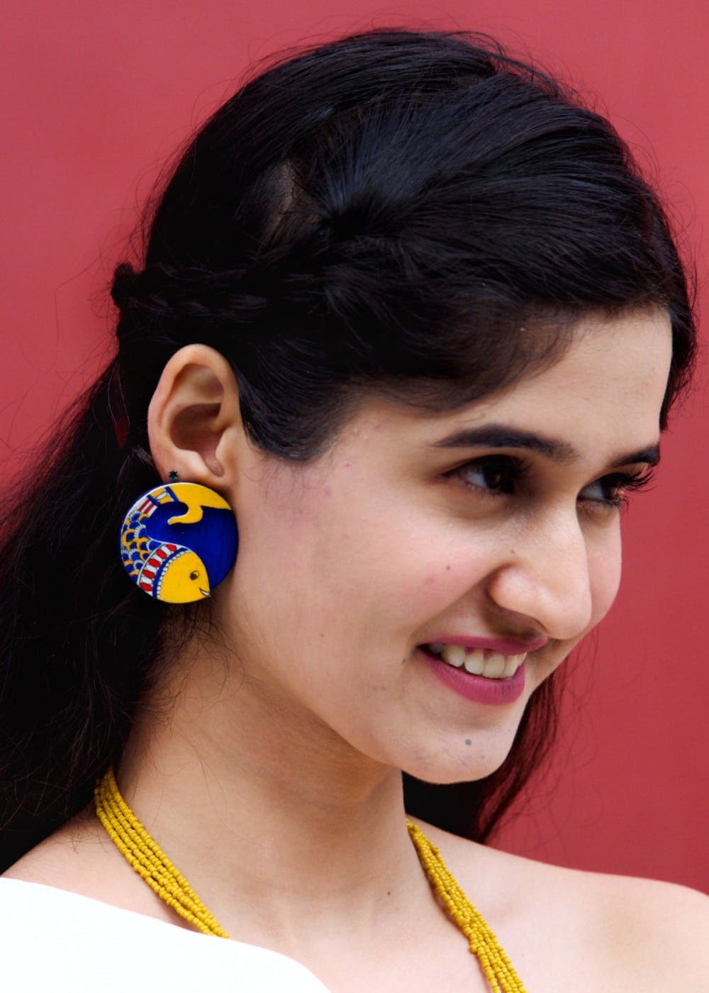 Neelpari Madhubani Blue Yellow Handmade Wooden Earrings