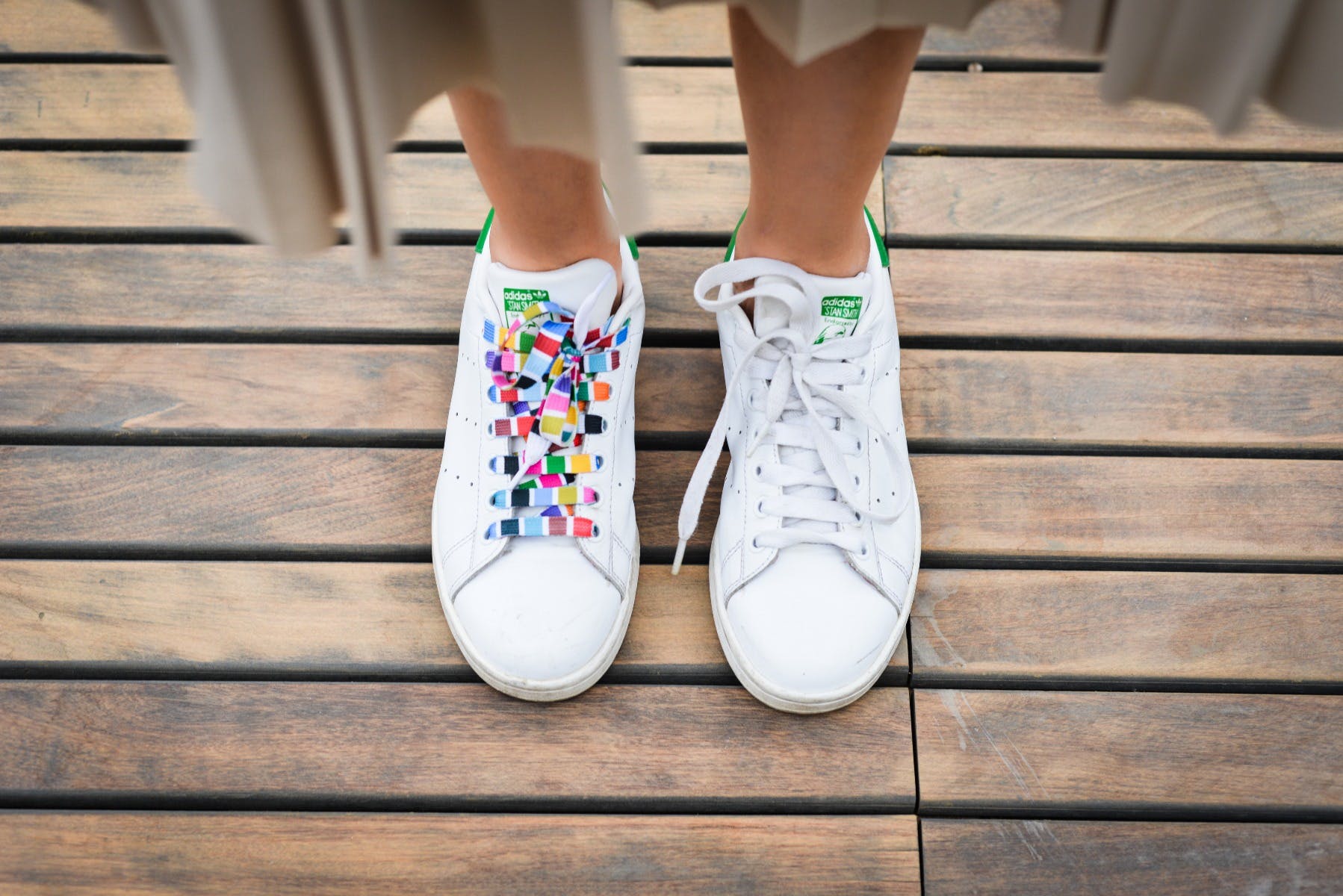 white shoes with colourful lace