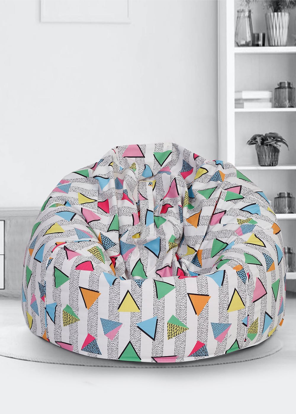 Multi Color Triangles Digital Printed Canvas XXL Bean Bag Cover (Without Fillers/Beans)