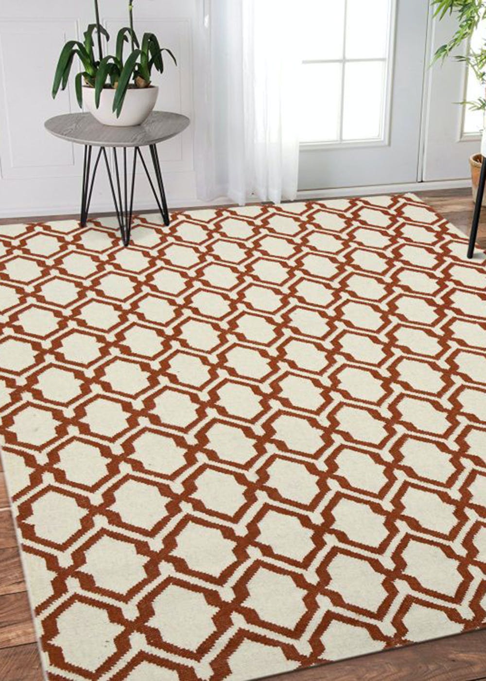 Get Flat Woven Zara Area Rug Orange (5ft x 8ft) at ₹ 18199 LBB Shop