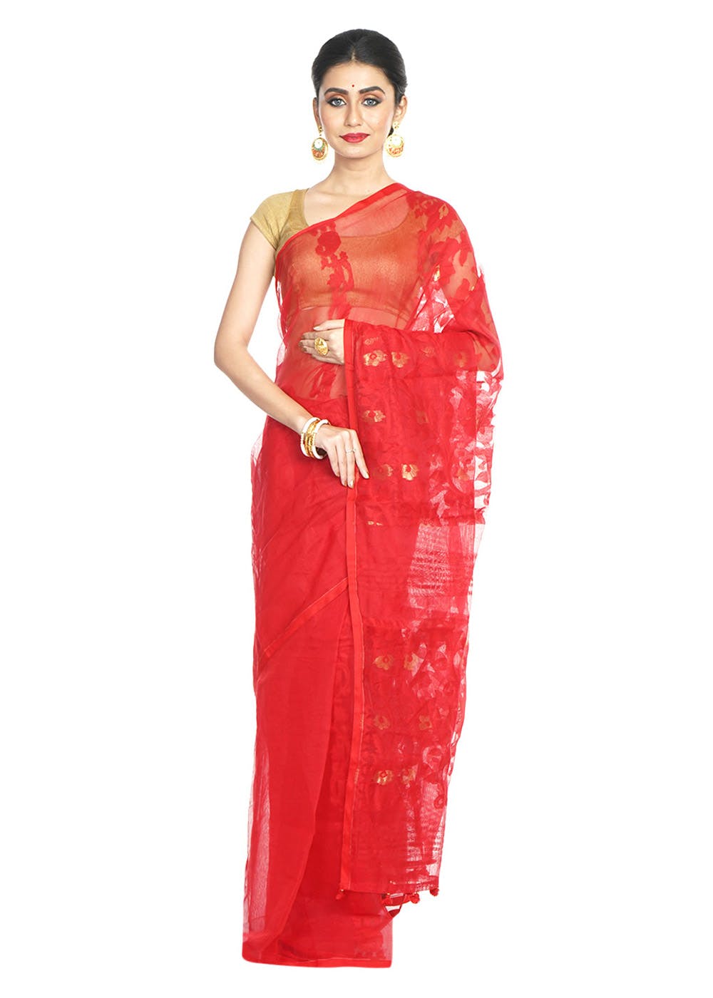Dhakai Jamdani Handloom Saree - Red