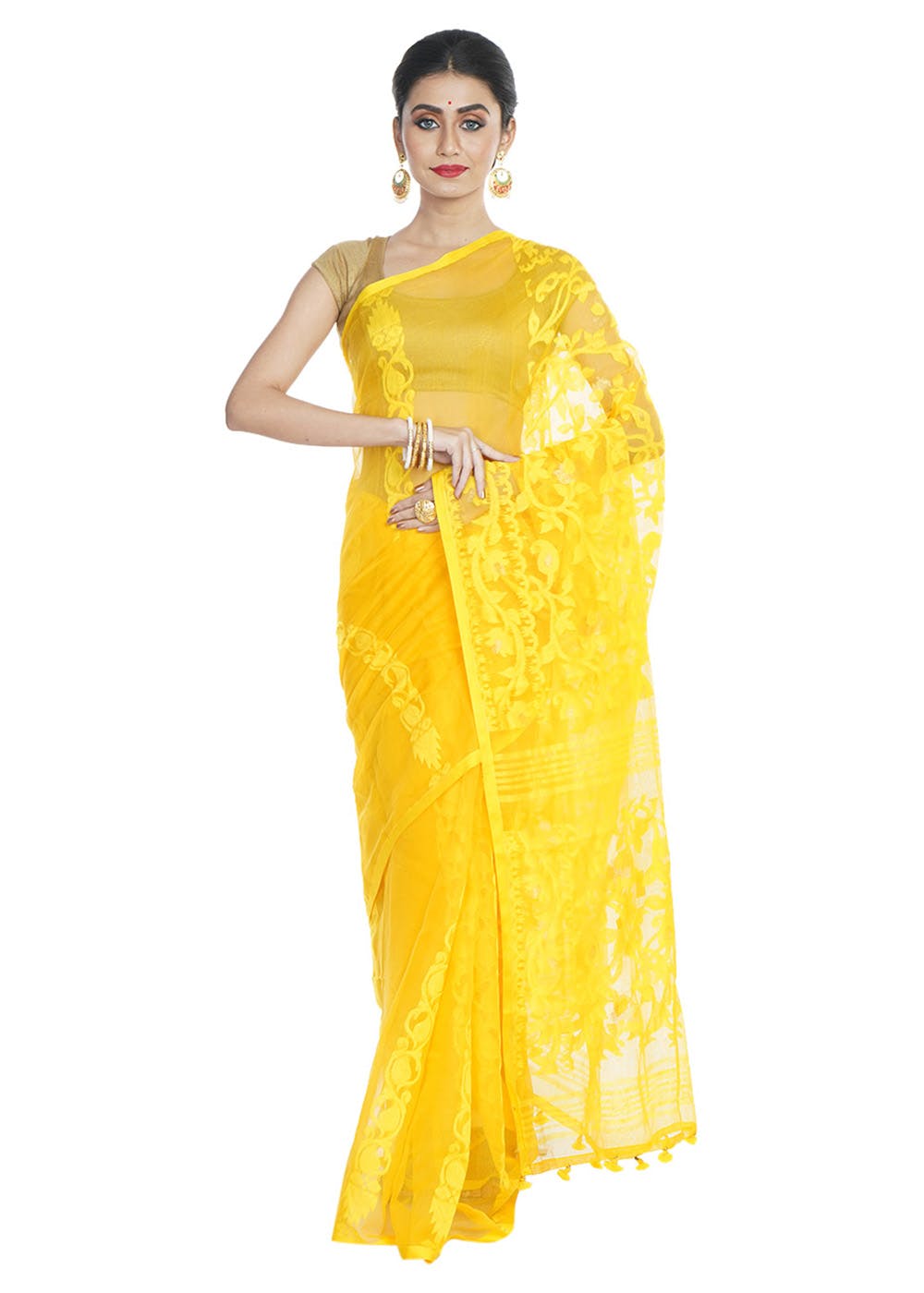 Dhakai Jamdani Handloom Saree - Yellow