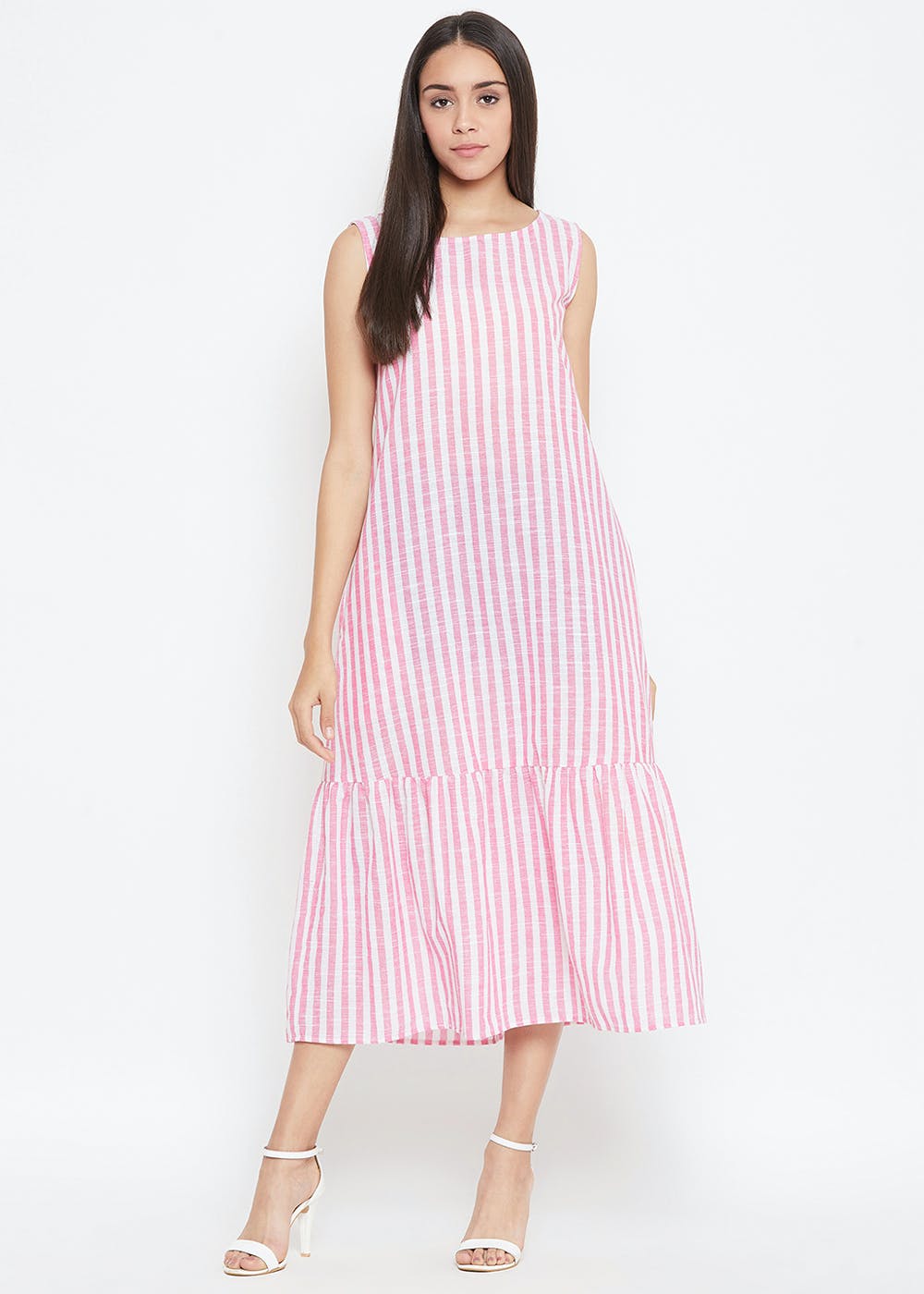 Pink Striped Sleeveless Dress ...