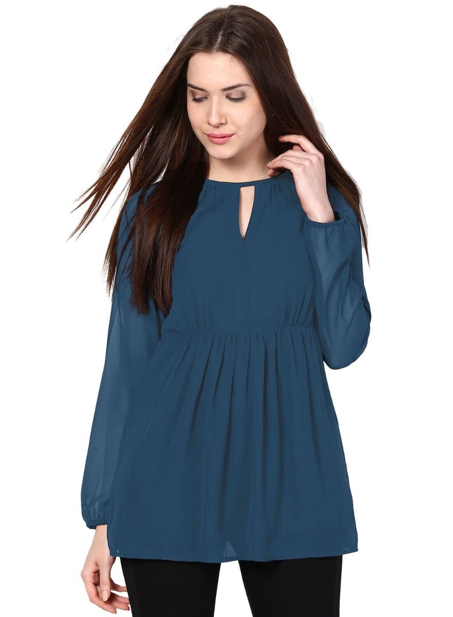 Get Cinched Waist Keyhole Neck Top at ₹ 386 LBB Shop