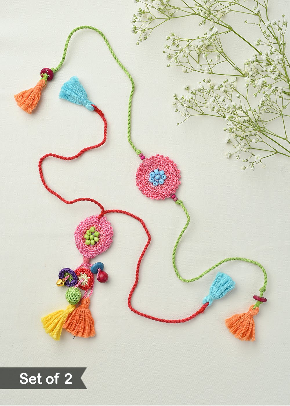 Handmade Shell & Bead Work Rakhi & Lumba Set 97
