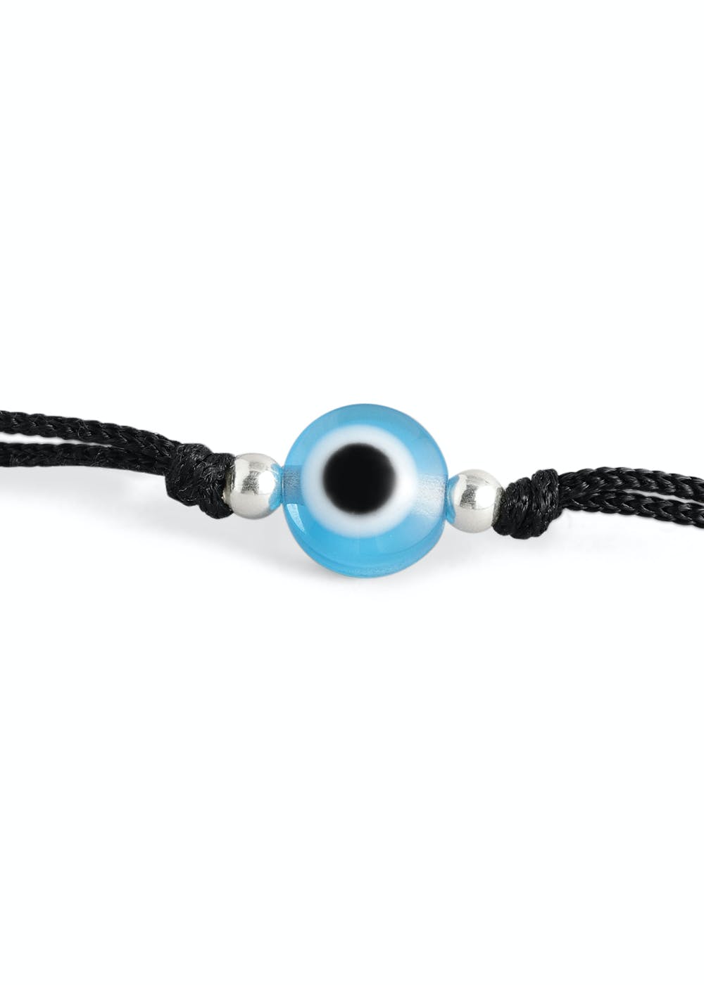 925 Sterling Silver Beads Evil Eye Black Thread Anklet- Dark Blue –