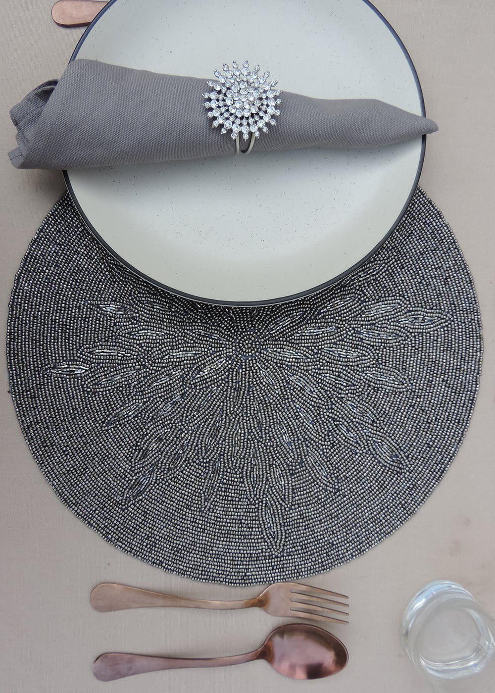 Get Grey Embroidered Placemat Set of 2 at ₹ 699 LBB Shop