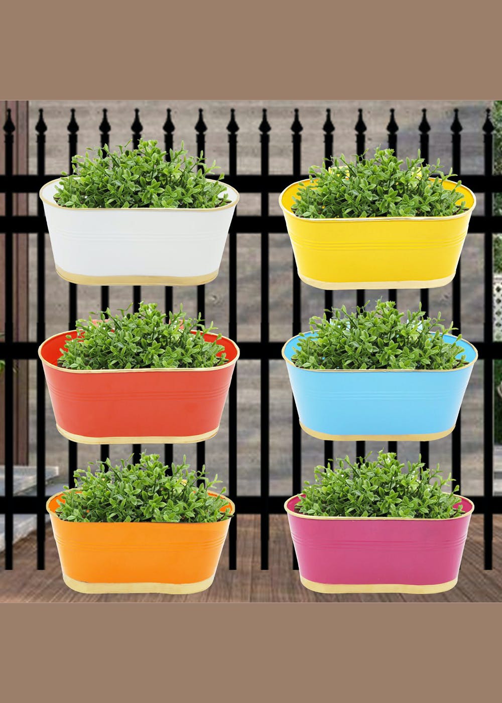 Get Multicolor Oval Balcony Railing Planter With Detachable Handle